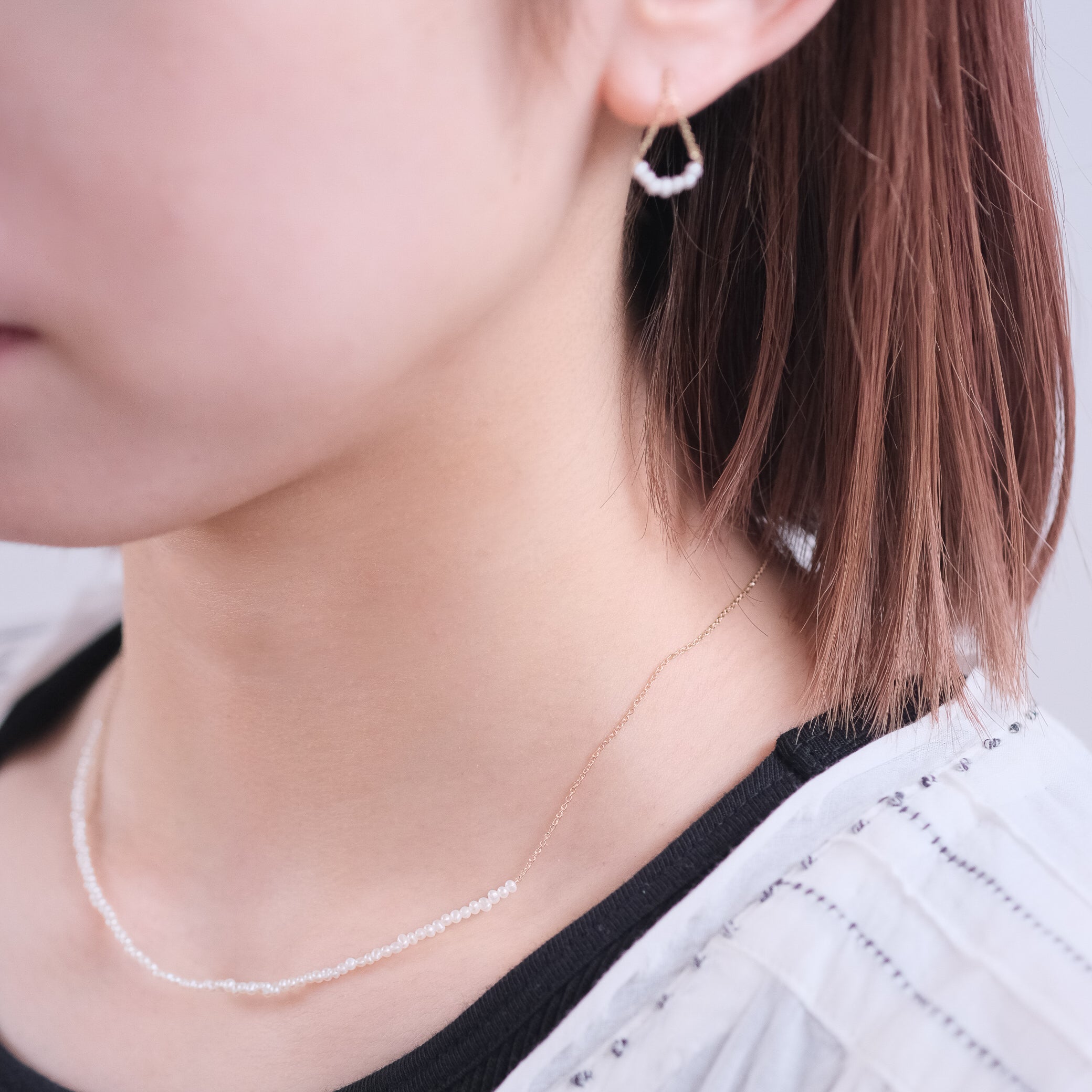 Round Pearl Chain Pierce［A301232AP283 K10］ピアス