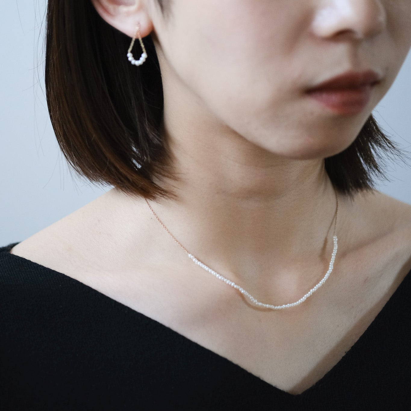 Round Pearl Chain Pierce［A301232AP283 K10］ピアス